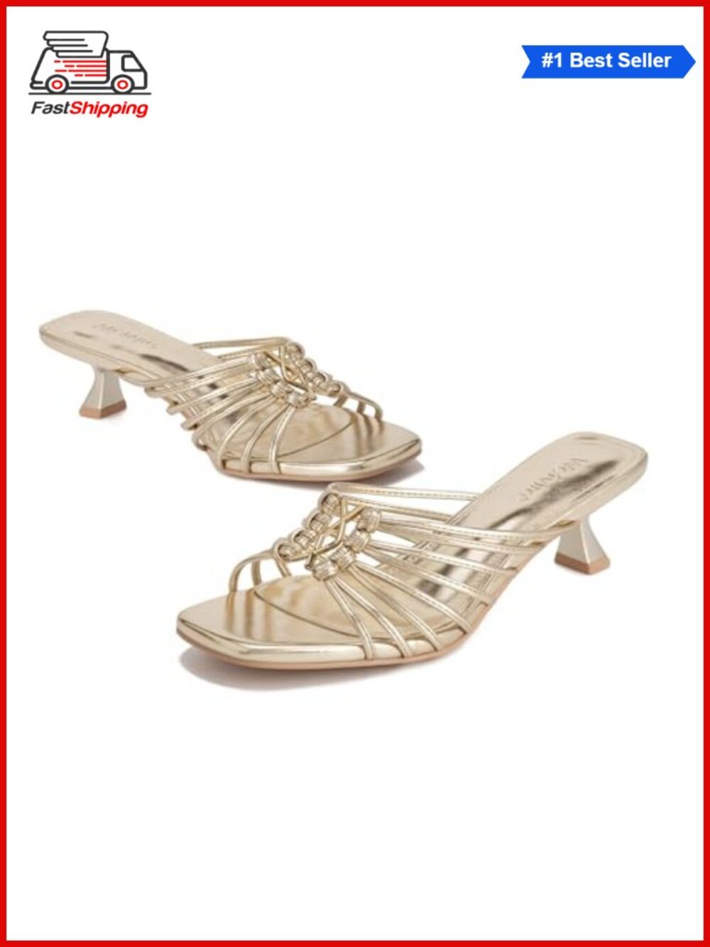 Womens Square Toe Kitten Heel Sandals Faux Leather Low Heel Slides